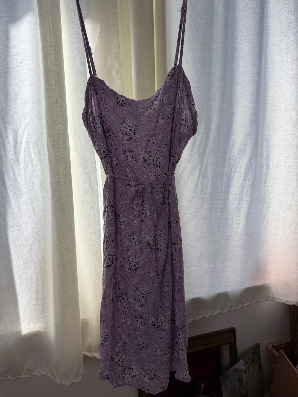 New Look Purple Floral Slip Midi Dress with Tie Waist